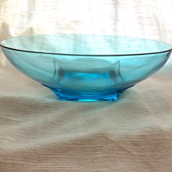 Vintage Hazel Atlas Capri Blue Glass Serving Bowl Mid-Century Modern 11” Wide - Picture 3 of 6